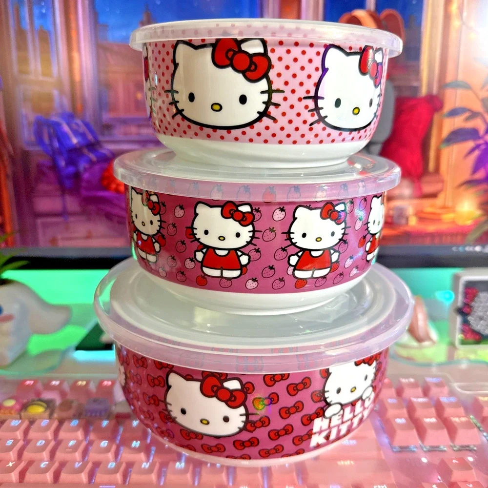 Sanrio Hello Kitty Ceramic Food Storage Bowls Set Lid Strawberry S M L 2023 READ